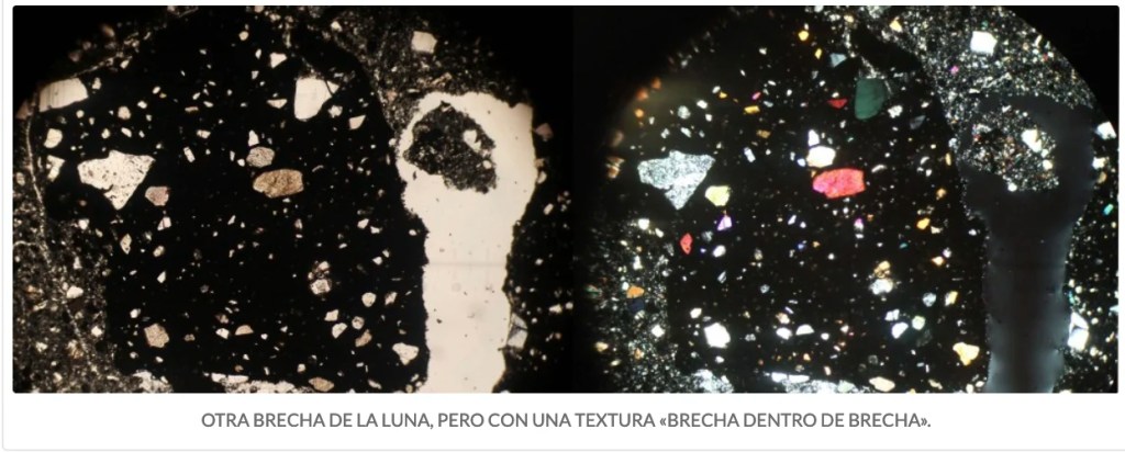 imagen por microscopio de un meteorito lunar