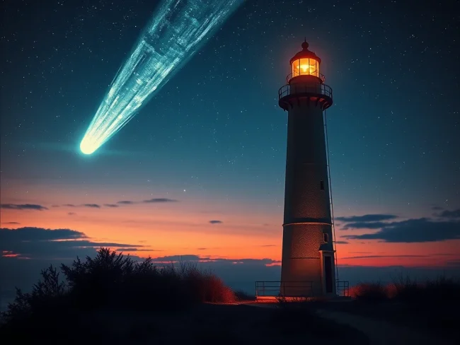 cometa sobre un faro
