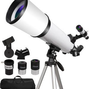 Telescopio refractor de 80 mm de apertura, longitud focal de 600 mm, aumento de 180x, con trípode