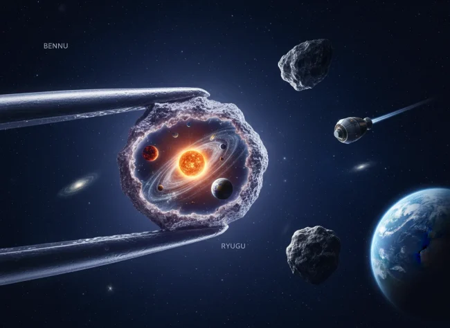 Un diminuto grano de polvo de asteroide sostenido por una